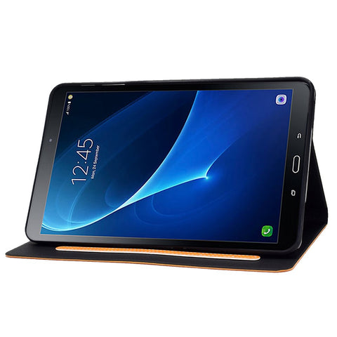 For Samsung Galaxy Tab A 10.1 (2016) (T580 / T585) Calf Texture PU Leather Tablet Case Shockproof Solid Color Foldable Stand Cover with Card Holder