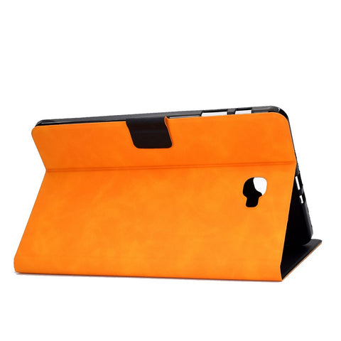 For Samsung Galaxy Tab A 10.1 (2016) (T580 / T585) Calf Texture PU Leather Tablet Case Shockproof Solid Color Foldable Stand Cover with Card Holder