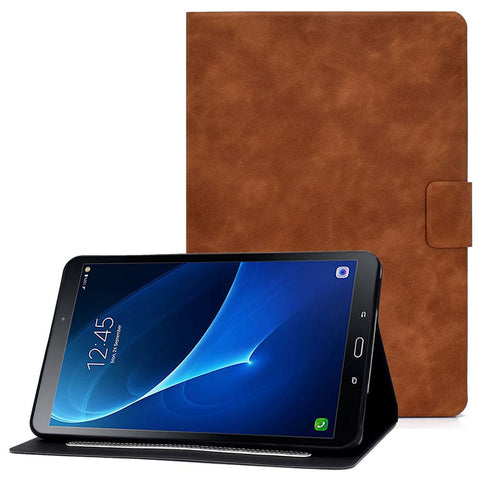 For Samsung Galaxy Tab A 10.1 (2016) (T580 / T585) Calf Texture PU Leather Tablet Case Shockproof Solid Color Foldable Stand Cover with Card Holder