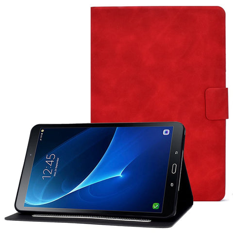For Samsung Galaxy Tab A 10.1 (2016) (T580 / T585) Calf Texture PU Leather Tablet Case Shockproof Solid Color Foldable Stand Cover with Card Holder