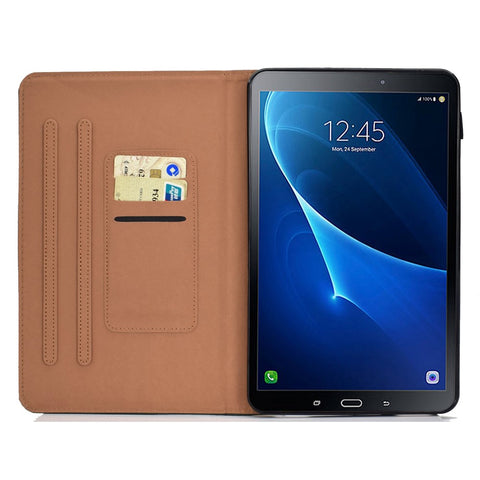 For Samsung Galaxy Tab A 10.1 (2016) (T580 / T585) Stitched PU Leather Case Solid Color Shockproof Cover Magnetic Closure Tablet Case with Stand / Card Slots