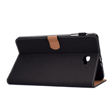 For Samsung Galaxy Tab A 10.1 (2016) (T580 / T585) Stitched PU Leather Case Solid Color Shockproof Cover Magnetic Closure Tablet Case with Stand / Card Slots