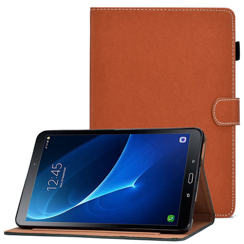 For Samsung Galaxy Tab A 10.1 (2016) (T580 / T585) Stitched PU Leather Case Solid Color Shockproof Cover Magnetic Closure Tablet Case with Stand / Card Slots