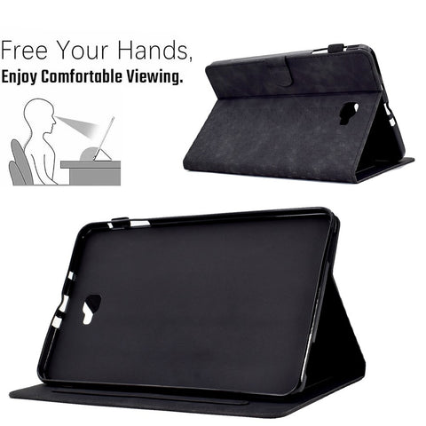 For Samsung Galaxy Tab A 10.1 (2016) (T580 / T585) Auto Wake / Sleep Shockproof Case Pattern Imprinted Anti-Drop Case Solid Color Tablet Leather Cover with Card Slots / Stand