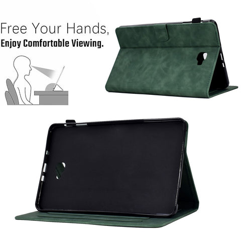 For Samsung Galaxy Tab A 10.1 (2016) T580 Smart Tablet Case Imprinted Pattern Leather Dustproof Solid Color Stand Cover with Card Slots