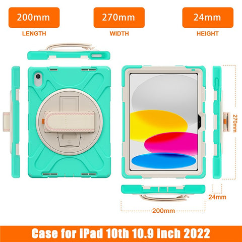 For iPad (2025) / 10.9 (2022) Kickstand PC + Silicone Tablet Case 360 Degree Rotation Hand Strap Shockproof Rugged Protective Cover