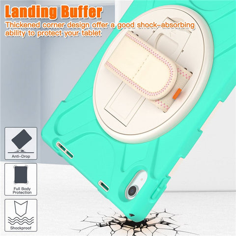 For iPad (2025) / 10.9 (2022) Kickstand PC + Silicone Tablet Case 360 Degree Rotation Hand Strap Shockproof Rugged Protective Cover