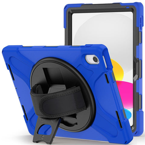 For iPad (2025) / 10.9 (2022) Kickstand PC + Silicone Tablet Case 360 Degree Rotation Hand Strap Shockproof Rugged Protective Cover