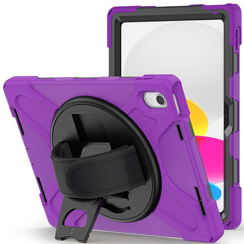 For iPad (2025) / 10.9 (2022) Kickstand PC + Silicone Tablet Case 360 Degree Rotation Hand Strap Shockproof Rugged Protective Cover