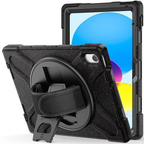 For iPad (2025) / 10.9 (2022) Kickstand PC + Silicone Tablet Case 360 Degree Rotation Hand Strap Shockproof Rugged Protective Cover