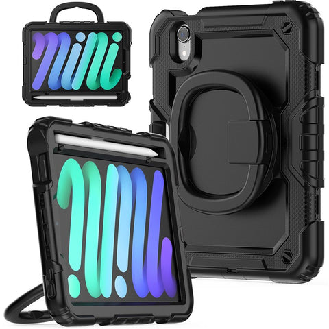 Drop-Proof Case for iPad mini (2024) / mini (2021) Anti-Scratch Tablet Case PC + Silicone Shockproof Cover 360-Degree Rotating Kickstand Case with Shoulder Strap