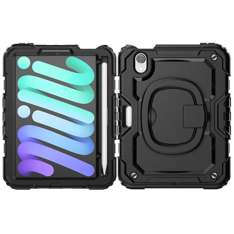 Drop-Proof Case for iPad mini (2024) / mini (2021) Anti-Scratch Tablet Case PC + Silicone Shockproof Cover 360-Degree Rotating Kickstand Case with Shoulder Strap