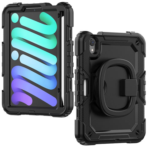 Drop-Proof Case for iPad mini (2024) / mini (2021) Anti-Scratch Tablet Case PC + Silicone Shockproof Cover 360-Degree Rotating Kickstand Case with Shoulder Strap