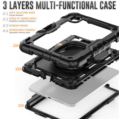 Drop-Proof Case for iPad mini (2024) / mini (2021) Anti-Scratch Tablet Case PC + Silicone Shockproof Cover 360-Degree Rotating Kickstand Case with Shoulder Strap