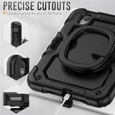 Drop-Proof Case for iPad mini (2024) / mini (2021) Anti-Scratch Tablet Case PC + Silicone Shockproof Cover 360-Degree Rotating Kickstand Case with Shoulder Strap