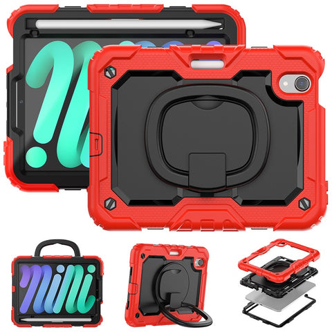 Drop-Proof Case for iPad mini (2024) / mini (2021) Anti-Scratch Tablet Case PC + Silicone Shockproof Cover 360-Degree Rotating Kickstand Case with Shoulder Strap
