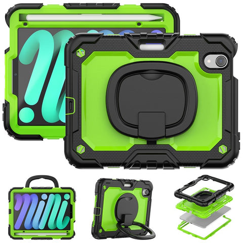 Drop-Proof Case for iPad mini (2024) / mini (2021) Anti-Scratch Tablet Case PC + Silicone Shockproof Cover 360-Degree Rotating Kickstand Case with Shoulder Strap