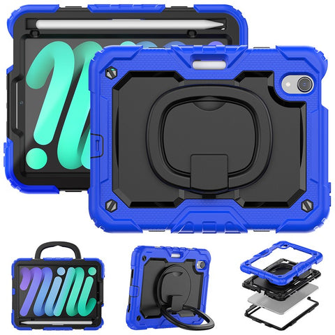 Drop-Proof Case for iPad mini (2024) / mini (2021) Anti-Scratch Tablet Case PC + Silicone Shockproof Cover 360-Degree Rotating Kickstand Case with Shoulder Strap