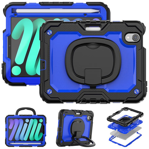 Drop-Proof Case for iPad mini (2024) / mini (2021) Anti-Scratch Tablet Case PC + Silicone Shockproof Cover 360-Degree Rotating Kickstand Case with Shoulder Strap