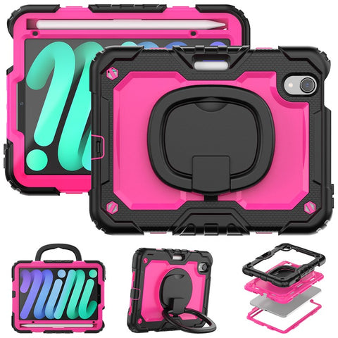 Drop-Proof Case for iPad mini (2024) / mini (2021) Anti-Scratch Tablet Case PC + Silicone Shockproof Cover 360-Degree Rotating Kickstand Case with Shoulder Strap