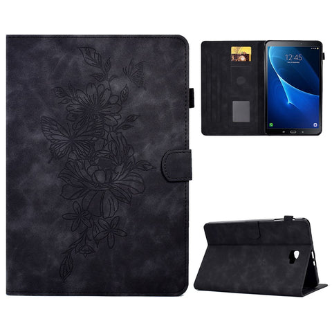 For Samsung Galaxy Tab A 10.1 (2016) T580 / T585 Shockproof Tablet Cover PU Leather Butterfly Flower Pattern Imprinted Protective Stand Case Card Holder