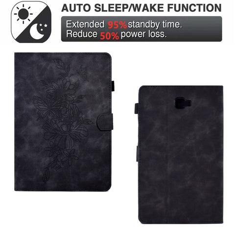 For Samsung Galaxy Tab A 10.1 (2016) T580 / T585 Shockproof Tablet Cover PU Leather Butterfly Flower Pattern Imprinted Protective Stand Case Card Holder
