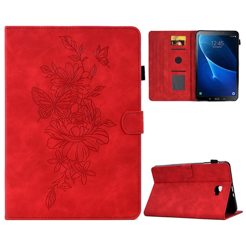 For Samsung Galaxy Tab A 10.1 (2016) T580 / T585 Shockproof Tablet Cover PU Leather Butterfly Flower Pattern Imprinted Protective Stand Case Card Holder