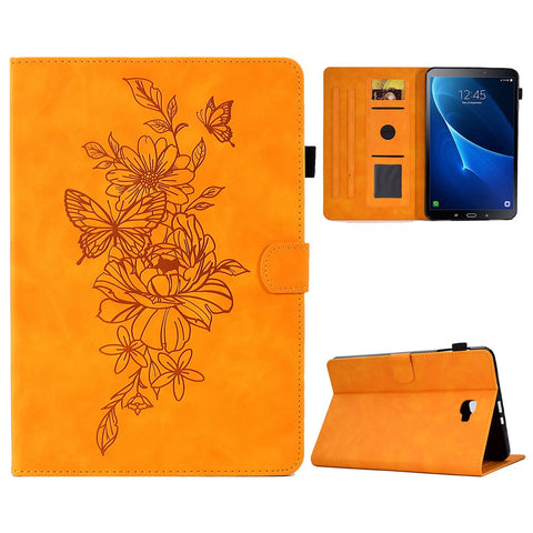For Samsung Galaxy Tab A 10.1 (2016) T580 / T585 Shockproof Tablet Cover PU Leather Butterfly Flower Pattern Imprinted Protective Stand Case Card Holder