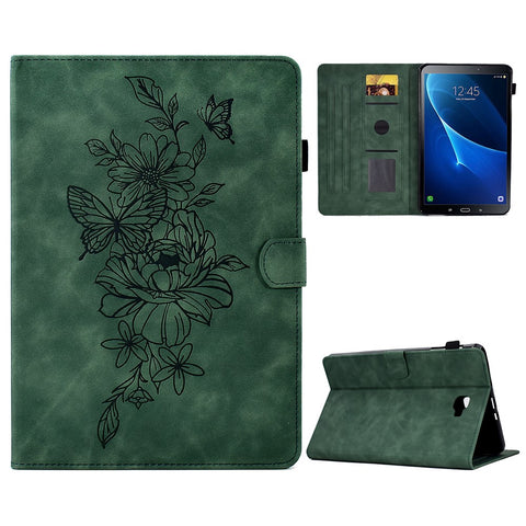 For Samsung Galaxy Tab A 10.1 (2016) T580 / T585 Shockproof Tablet Cover PU Leather Butterfly Flower Pattern Imprinted Protective Stand Case Card Holder