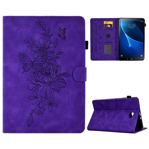 For Samsung Galaxy Tab A 10.1 (2016) T580 / T585 Shockproof Tablet Cover PU Leather Butterfly Flower Pattern Imprinted Protective Stand Case Card Holder