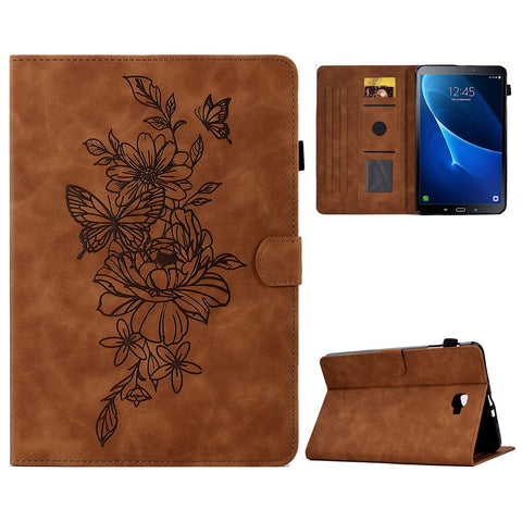 For Samsung Galaxy Tab A 10.1 (2016) T580 / T585 Shockproof Tablet Cover PU Leather Butterfly Flower Pattern Imprinted Protective Stand Case Card Holder