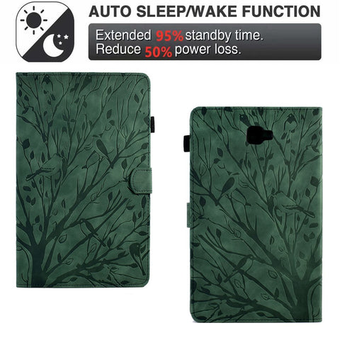 For Samsung Galaxy Tab A 10.1 (2016) T580 T585 PU Leather Tablet Stand Case Imprinted Tree Card Holder Cover