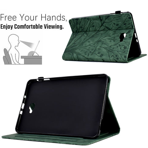 For Samsung Galaxy Tab A 10.1 (2016) T580 T585 PU Leather Tablet Stand Case Imprinted Tree Card Holder Cover
