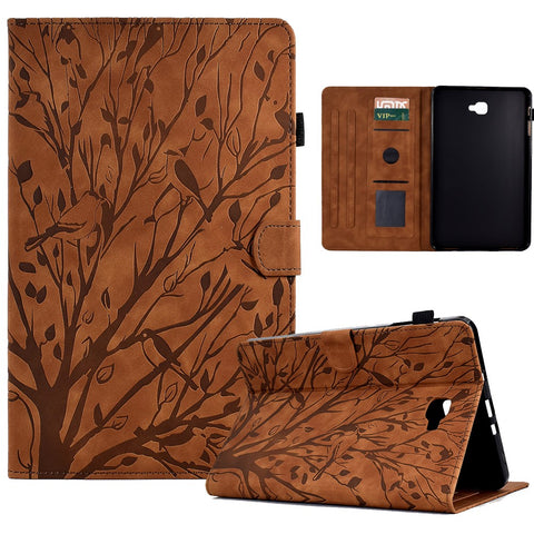 For Samsung Galaxy Tab A 10.1 (2016) T580 T585 PU Leather Tablet Stand Case Imprinted Tree Card Holder Cover