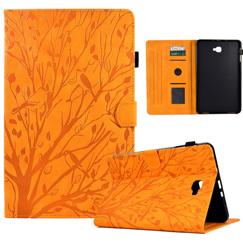 For Samsung Galaxy Tab A 10.1 (2016) T580 T585 PU Leather Tablet Stand Case Imprinted Tree Card Holder Cover
