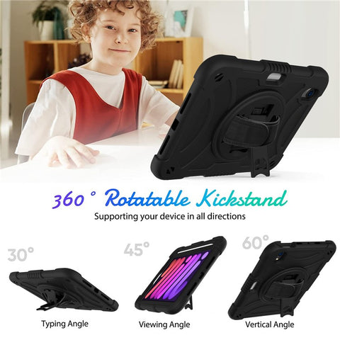For iPad mini (2024) / mini (2021) Silicone+PC Protective Cover Rotating Kickstand Shockproof Tablet Case with Pencil Holder