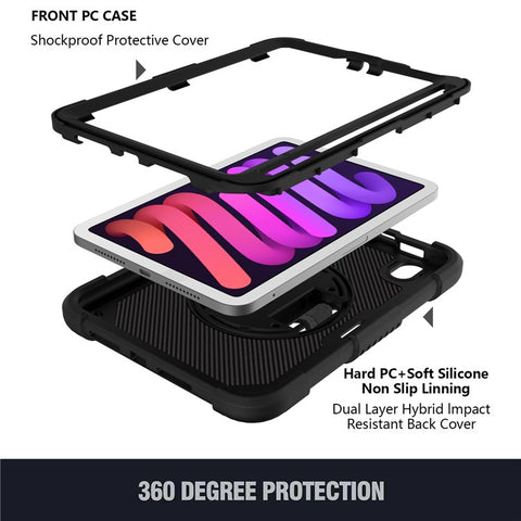 For iPad mini (2024) / mini (2021) Silicone+PC Protective Cover Rotating Kickstand Shockproof Tablet Case with Pencil Holder