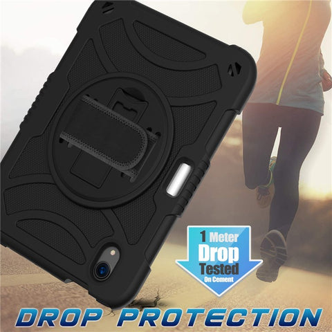 For iPad mini (2024) / mini (2021) Silicone+PC Protective Cover Rotating Kickstand Shockproof Tablet Case with Pencil Holder