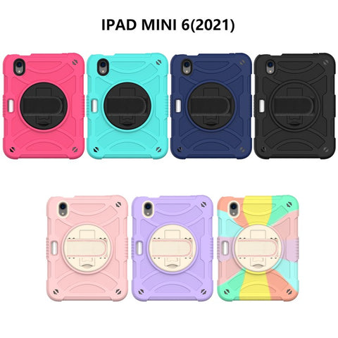 For iPad mini (2024) / mini (2021) Silicone+PC Protective Cover Rotating Kickstand Shockproof Tablet Case with Pencil Holder
