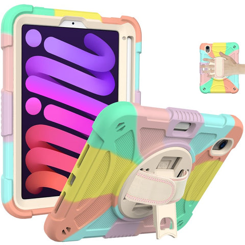 For iPad mini (2024) / mini (2021) Silicone+PC Protective Cover Rotating Kickstand Shockproof Tablet Case with Pencil Holder