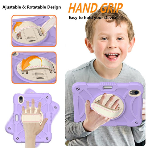 For iPad mini (2024) / mini (2021) Tablet Case Silicone+PC Rotating Kickstand Cover with Pencil Holder / Shoulder Strap