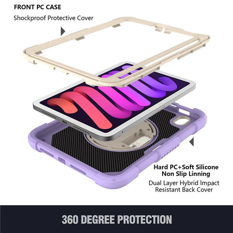 For iPad mini (2024) / mini (2021) Tablet Case Silicone+PC Rotating Kickstand Cover with Pencil Holder / Shoulder Strap