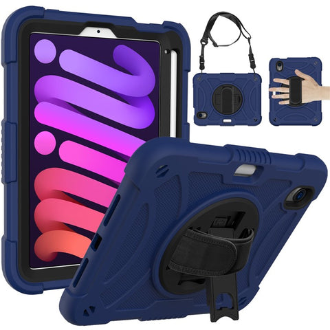For iPad mini (2024) / mini (2021) Tablet Case Silicone+PC Rotating Kickstand Cover with Pencil Holder / Shoulder Strap