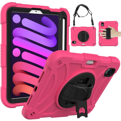 For iPad mini (2024) / mini (2021) Tablet Case Silicone+PC Rotating Kickstand Cover with Pencil Holder / Shoulder Strap