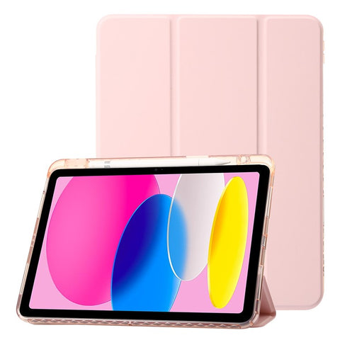 For iPad (2025) / 10.9 (2022) Tri-Fold Stand Smart Case PU Leather Transparent Acrylic+TPU Tablet Cover