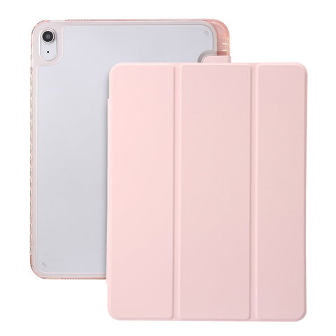For iPad (2025) / 10.9 (2022) Tri-Fold Stand Smart Case PU Leather Transparent Acrylic+TPU Tablet Cover