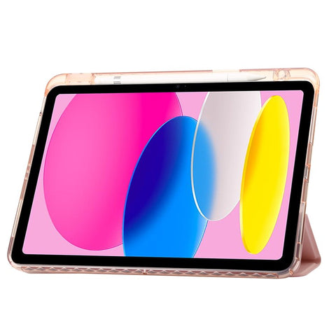 For iPad (2025) / 10.9 (2022) Tri-Fold Stand Smart Case PU Leather Transparent Acrylic+TPU Tablet Cover