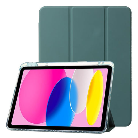 For iPad (2025) / 10.9 (2022) Tri-Fold Stand Smart Case PU Leather Transparent Acrylic+TPU Tablet Cover