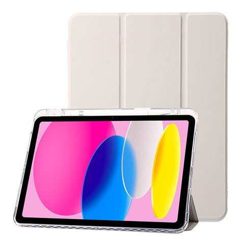 For iPad (2025) / 10.9 (2022) Tri-Fold Stand Smart Case PU Leather Transparent Acrylic+TPU Tablet Cover
