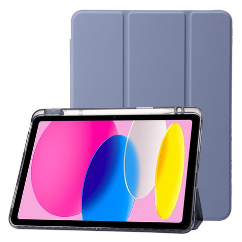 For iPad (2025) / 10.9 (2022) Tri-Fold Stand Smart Case PU Leather Transparent Acrylic+TPU Tablet Cover